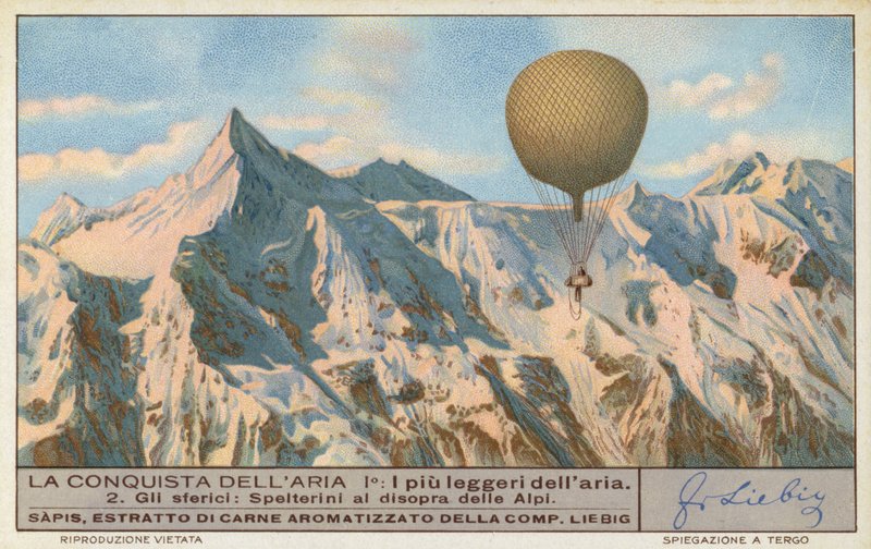 Alpler üzerinde uçan İsviçreli baloncu Eduard Spelterini (chromolitho) by European School