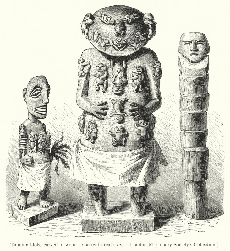 Tahiti putları, tahtaya oyulmuş (gravür) by European School