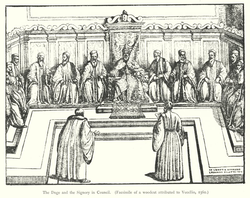 Konseyde Doge ve Signory (gravür) by European School