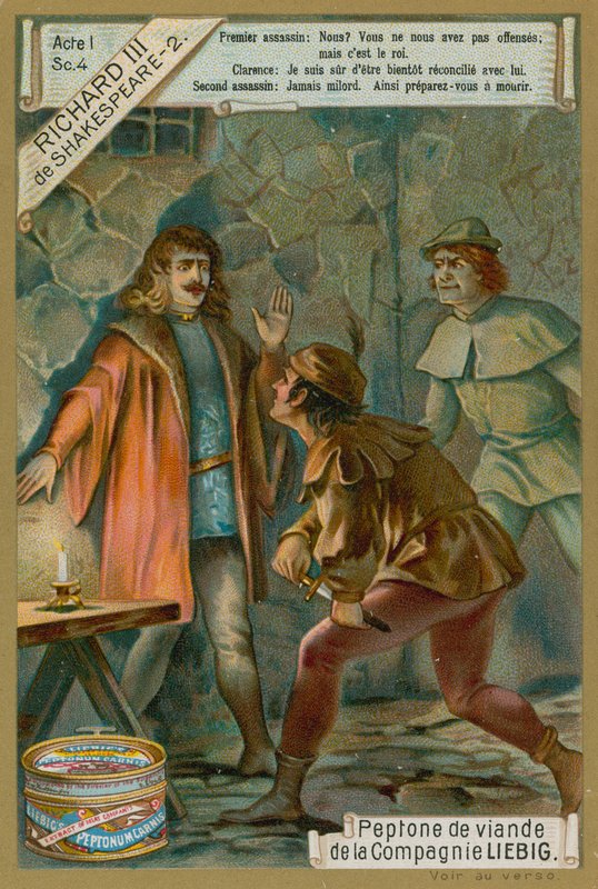 Clarence Dükü ve Assasinleri, Perde I, William Shakespeare'in 'Richard III'ünden Sahne IV (chromolitho) by European School