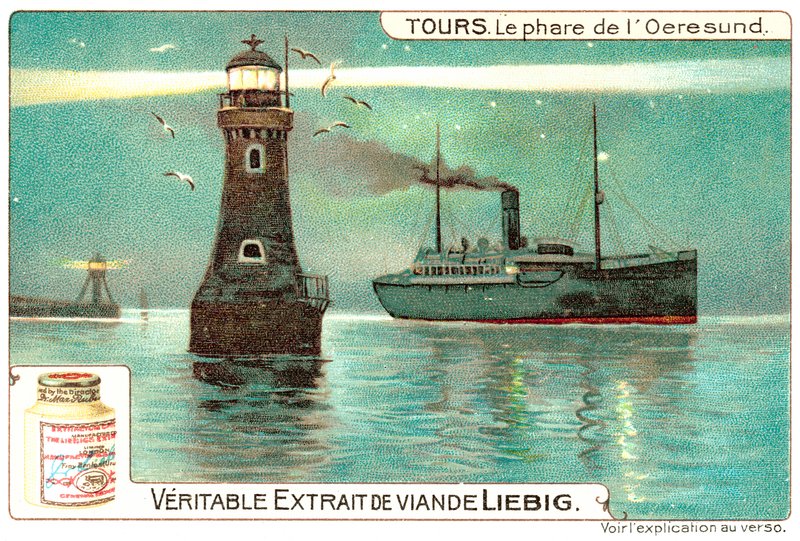 Danimarka ve İsveç arasındaki Oresund Deniz Feneri (chromolitho) by European School