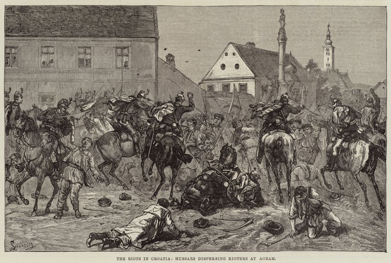 Hırvatistan'daki İsyanlar, Agram'da İsyancıları dağıtan Hussars (gravür) by European School