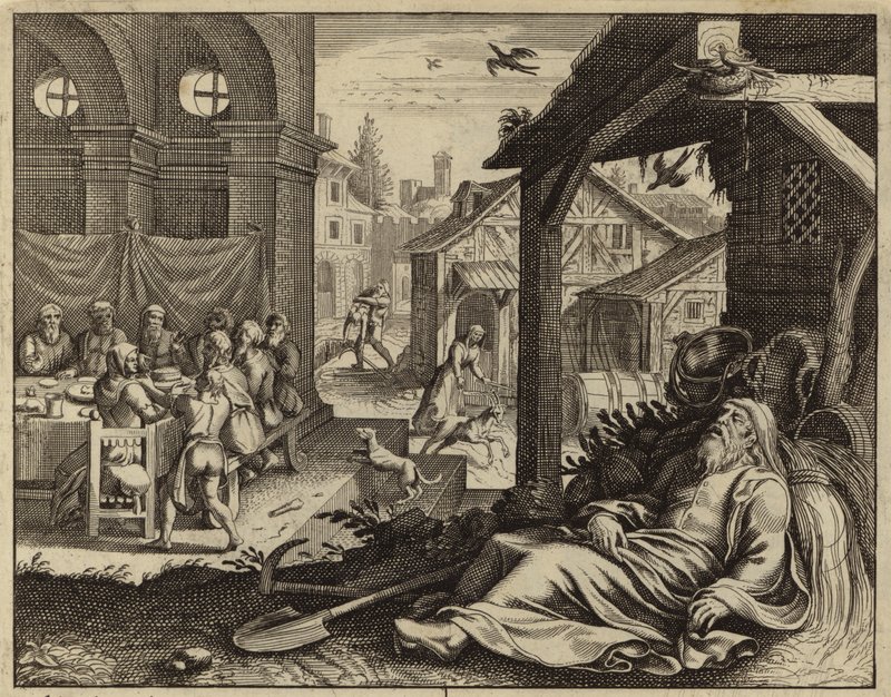 Tobit, serçelerin dışkısıyla kör oldu (gravür) by European School