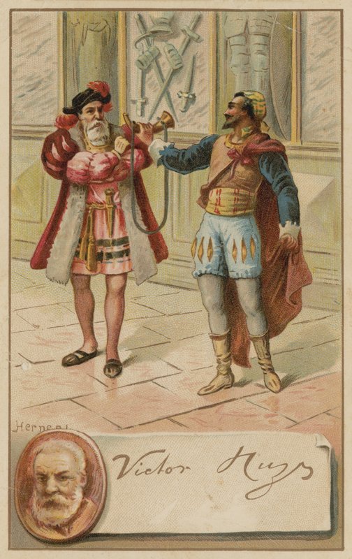 Victor Hugo, Fransız yazar ve Hernani (1830) adlı oyunundan bir sahne by European School