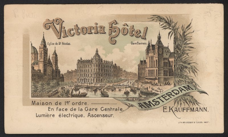 Victoria Hotel, Amsterdam (renkli gravür) by European School