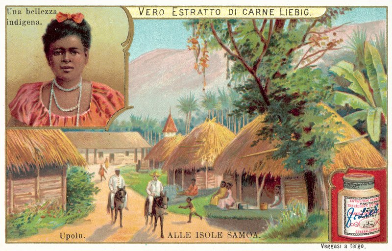 Upolu adasındaki köy, Samoa (chromolitho) by European School
