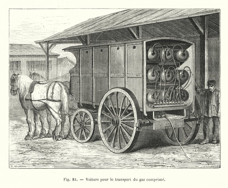 Sıkıştırılmış gaz taşımak için araba (gravür) by European School