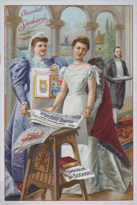 Gazetesi olan kadın, Suchard çikolata reklamı (chromolitho) by European School