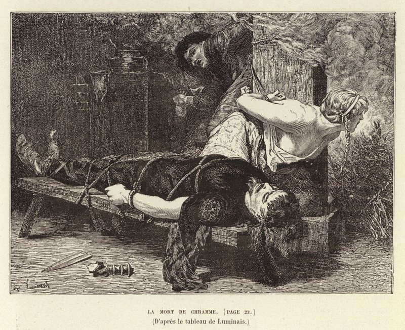 La Mort de Chramme. Frank Kralı I. Chlothar'ın oğlu Chram'ın ölümü, 561 (gravür) by Evariste Vital Luminais