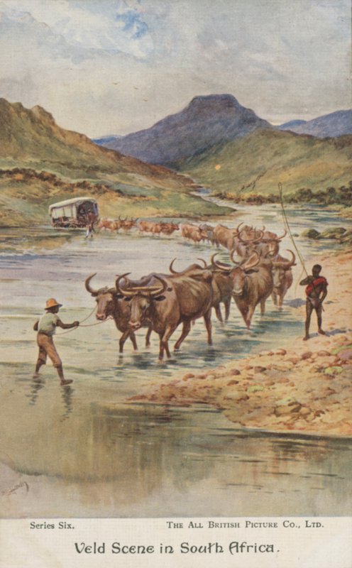 Sığır süren çiftçiler, Güney Afrika (renkli taş) by Evelyn Stuart Hardy