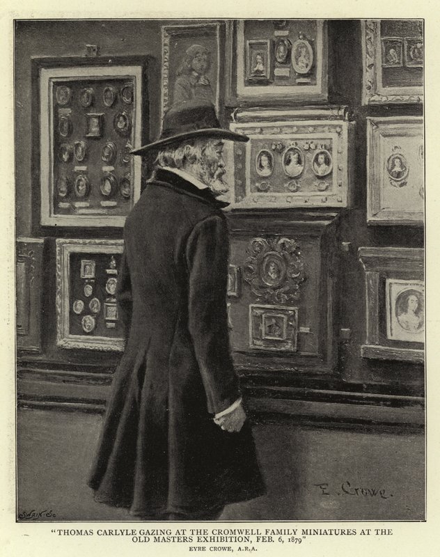 Thomas Carlyle, Eski Ustalar Sergisinde Cromwell Ailesi Minyatürlerine bakarken, 6 Şubat 1879 by Eyre Crowe