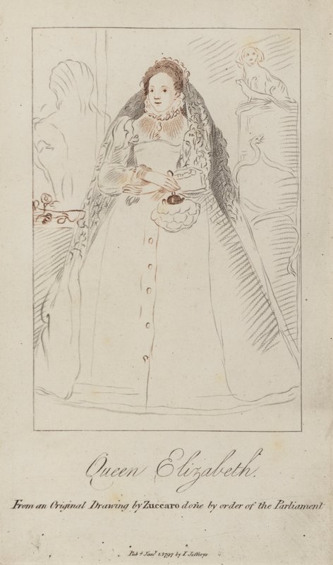 Kraliçe I. Elizabeth (renkli gravür) by Federico (after) Zuccari or Zuccaro