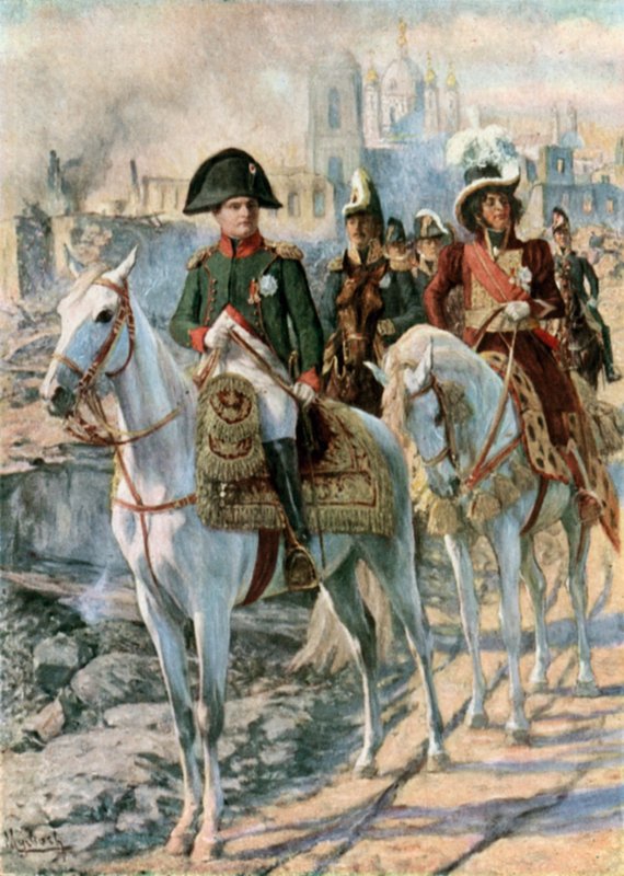 Smolensk Harabeleri arasında Napolyon by Felicien baron de Myrbach Rheinfeld