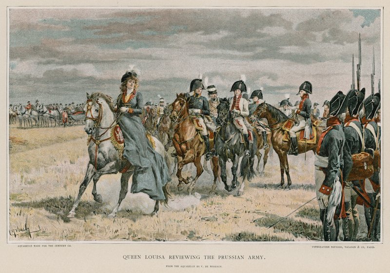Kraliçe Louisa, Prusya Ordusunu İnceliyor by Felicien baron de Myrbach Rheinfeld