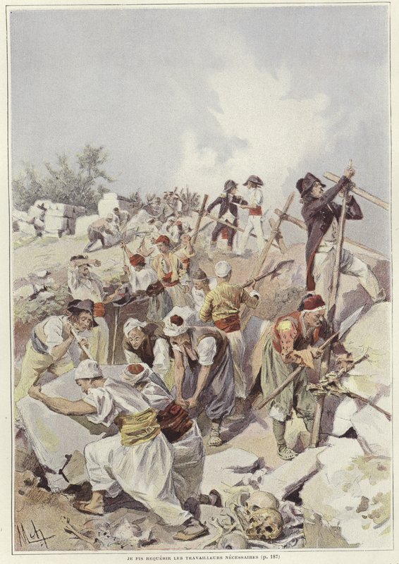 Askerler ve siviller bir barikat kuruyor by Felicien baron de Myrbach Rheinfeld