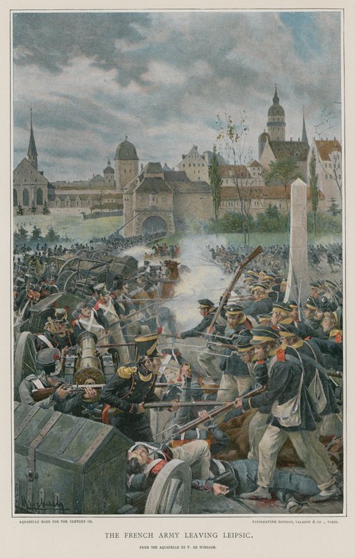 The French Army leaving Leipsic  by Felicien baron de Myrbach Rheinfeld