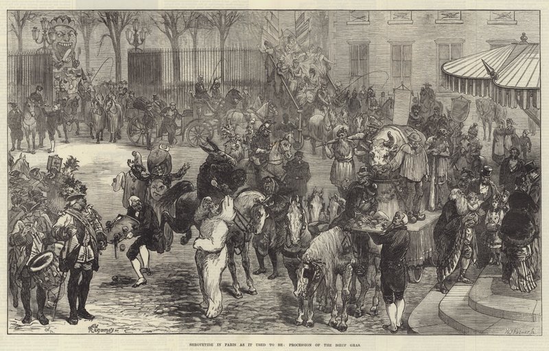 Eskiden olduğu gibi Paris'te Shrovetide, Boeuf Gras Alayı by Felix Regamey