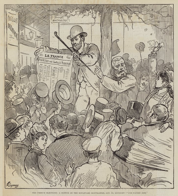 Fransız Seçimleri, Montmartre Bulvarı Üzerine Bir Eskiz, 15 Ekim, Gece Yarısı, Une Fausse Joie by Felix Regamey