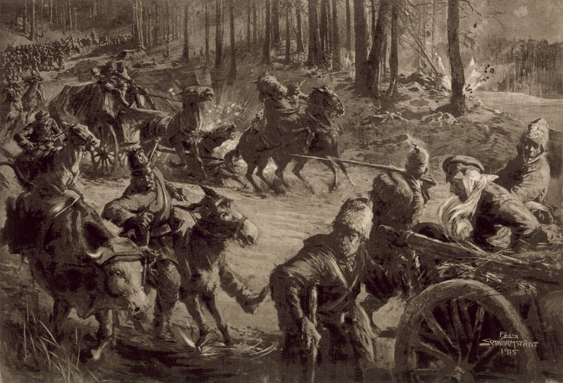 Savaş ganimeti ve esirleri ve esir sığırları olan Alman birlikleri by Felix Schwormstadt