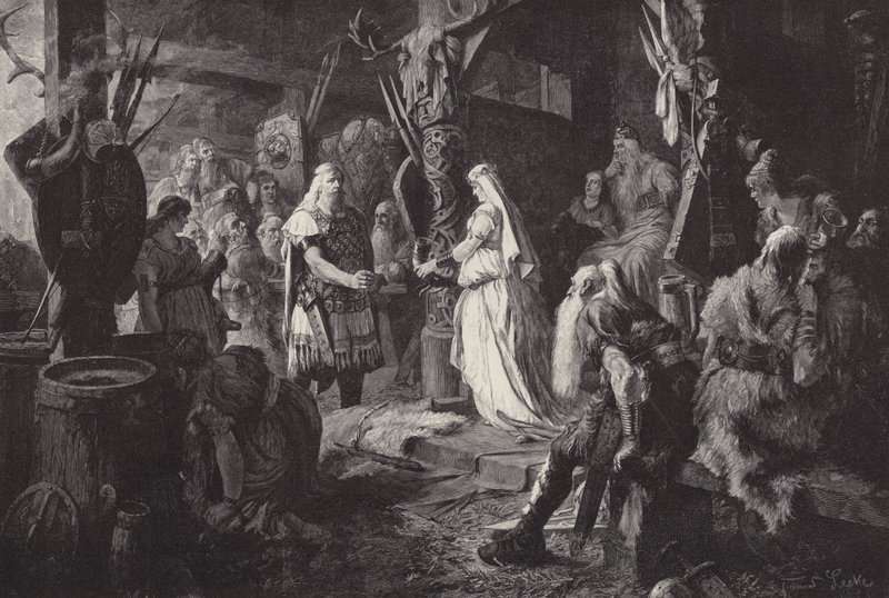 Frithjof bei Konig Ring (King Ring salonunda Frithjof) (gravür) by Ferdinand Leeke