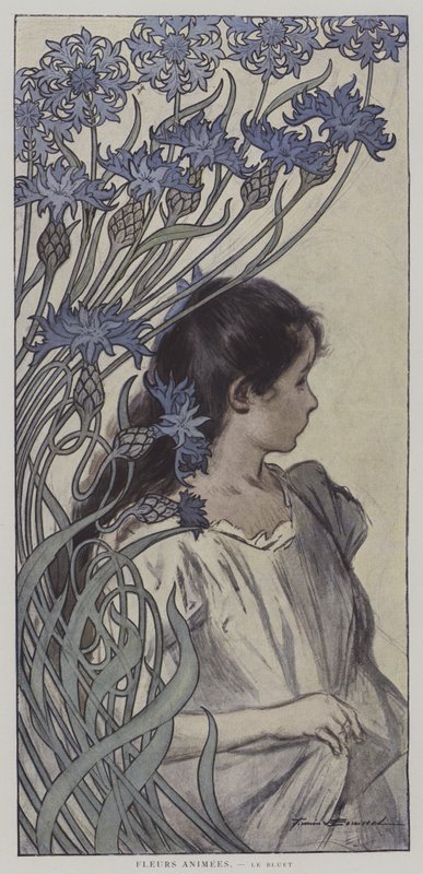 Fleurs Animeleri. Le Bluet. (Animasyonlu Çiçekler: Peygamber Çiçeği) (renkli taş) by Firmin (after) Bouisset