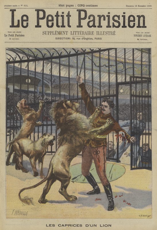 Hayvanlarından birinin saldırısına uğrayan aslan terbiyecisi by Fortune Louis Meaulle