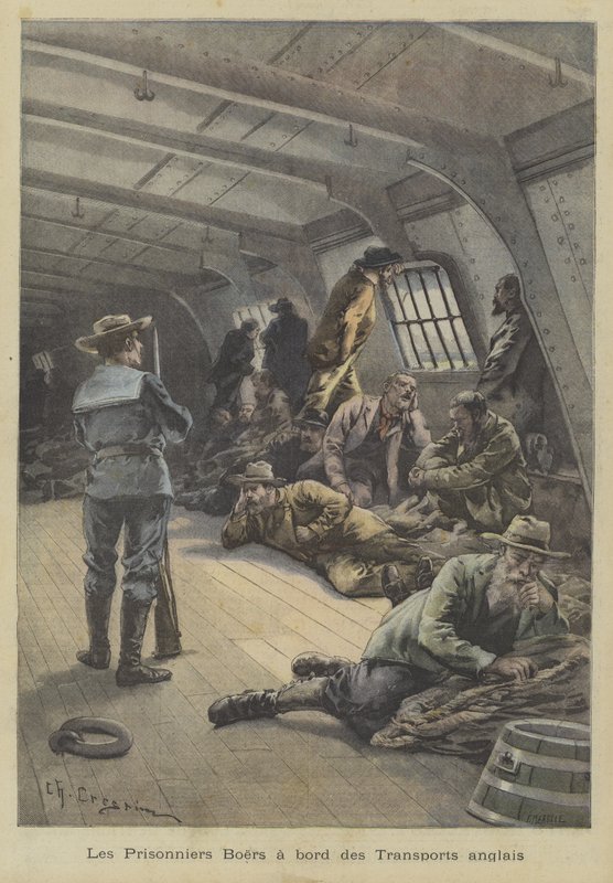 Boer savaş esirleri bir İngiliz gemisinde by Fortune Louis Meaulle