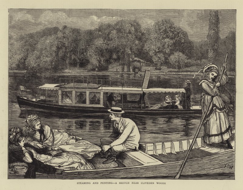 Buharlama ve Punting, Cliveden Woods Yakınında Bir Eskiz by Francis S. Walker