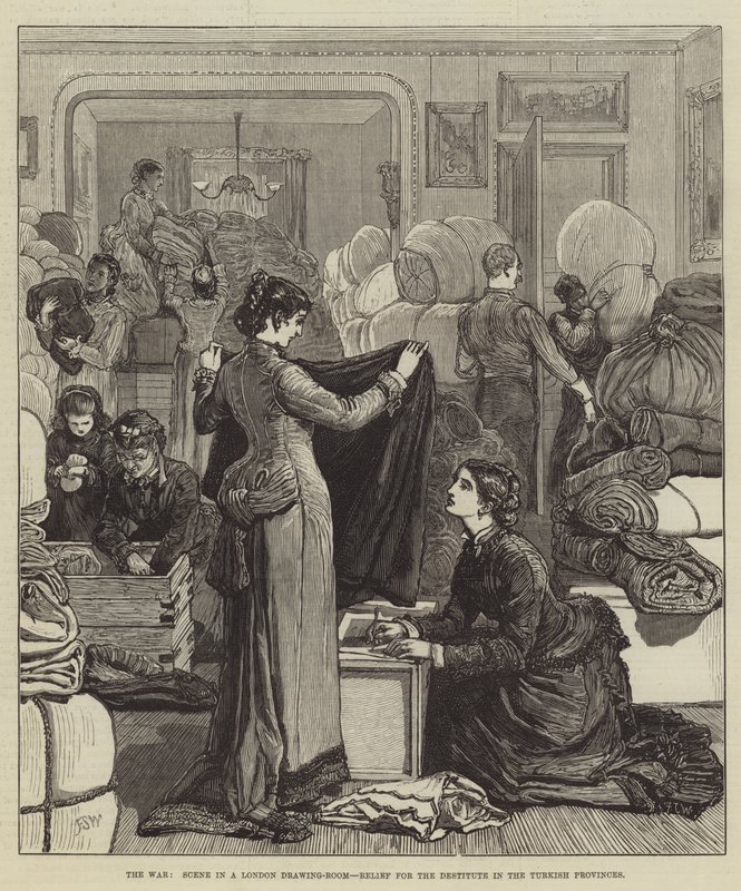 Savaş, Londra Misafir Odası Sahnesi, Türk Vilayetlerinde Yoksullara Yardım by Francis S. Walker