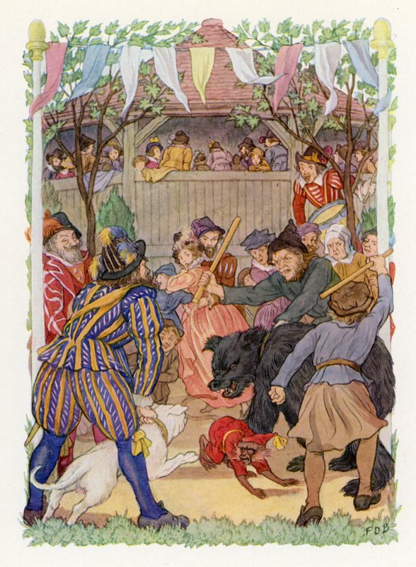 Merrie England: Ayıyı Yemlemek (renkli taş baskı) by Francis Donkin Bedford