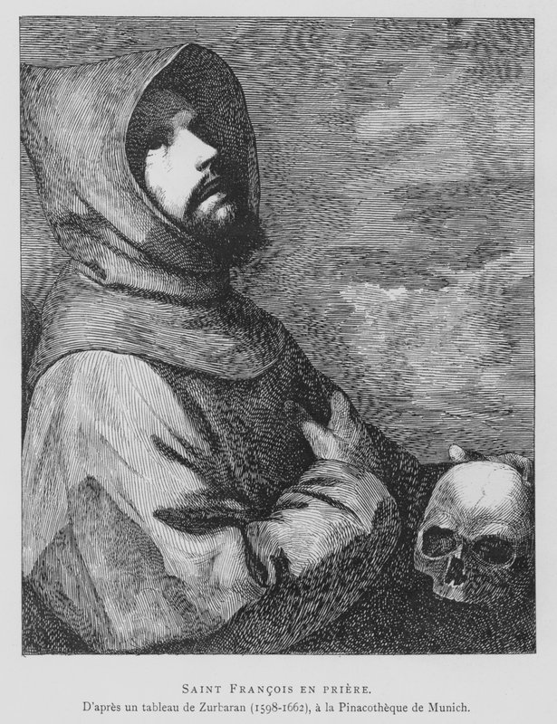 Assisi'li Aziz Francis dua ederken (lito) by Francisco de (after) Zurbaran