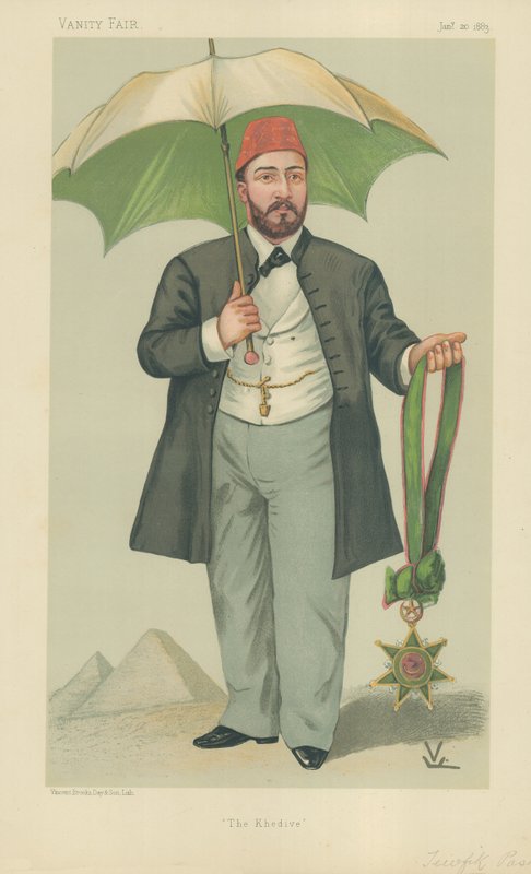 HH Mehemed Tevfik Paşa, Mısır Hidivi, Hidiv, 20 Ocak 1883, Vanity Fair karikatürü by Francois Verheyden
