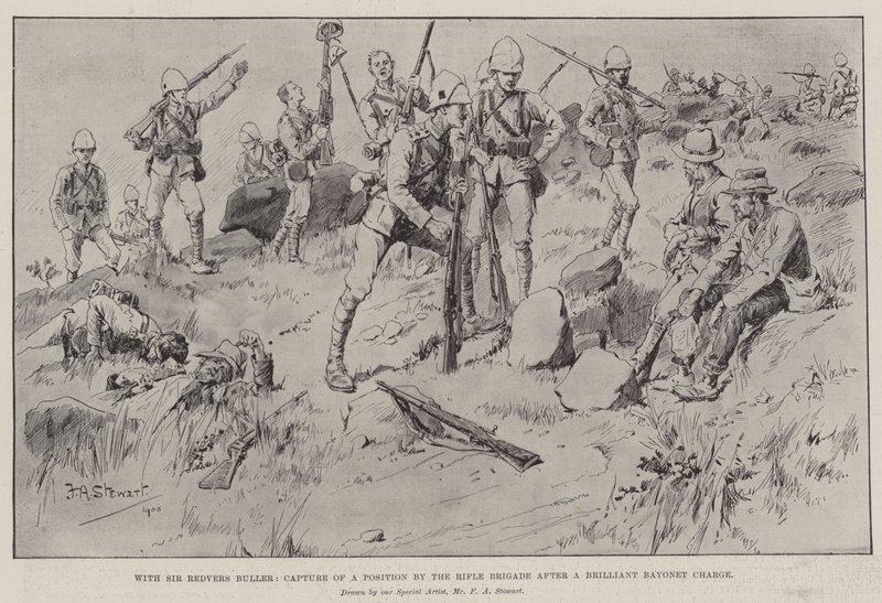 Sir Redvers Buller ile, Mükemmel Bir Süngü Saldırısının Ardından Tüfek Tugayı tarafından bir Mevkinin Ele Geçirilmesi by Frank Algenon Stewart