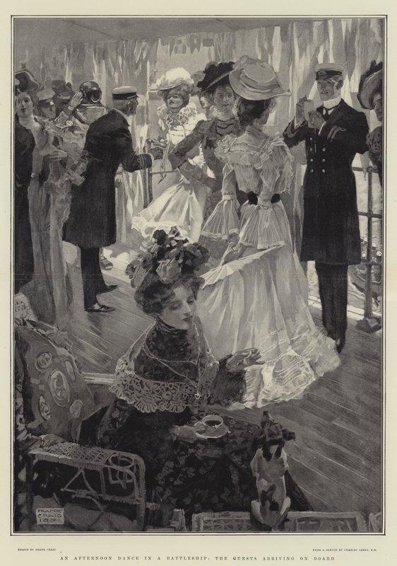 Bir Savaş Gemisinde Öğleden Sonra Dansı, Gemiye Gelen Misafirler by Frank Craig
