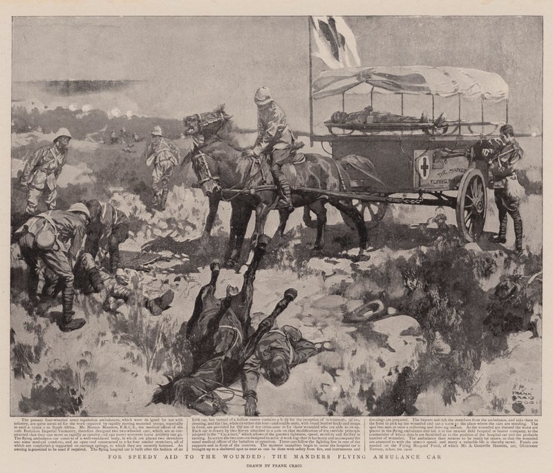 Yaralılara Hızlı Yardım İçin, Manders Uçan Ambulans Arabası by Frank Craig
