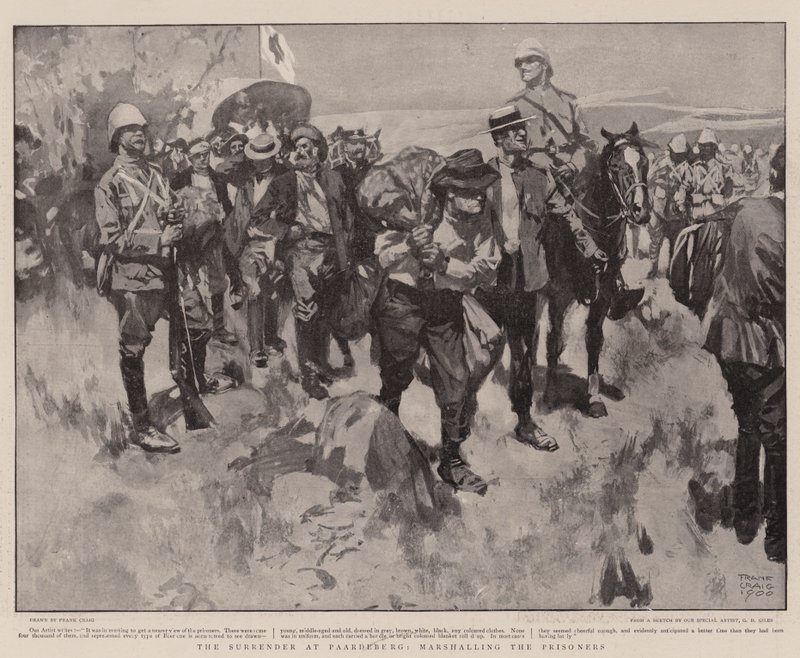 Mahkumları bir araya getiren Paardeberg'deki Teslimiyet by Frank Craig