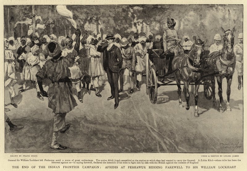 The end of the Indian Frontier Campaign, Afridis at Peshawur bidding Farewell to Sir William Lockhart  by Frank Craig