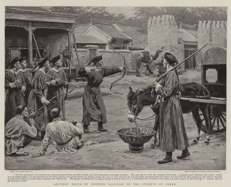 Pekin Sokaklarında Çinli Askerler Tarafından Okçuluk Tatbikatı by Frank Dadd