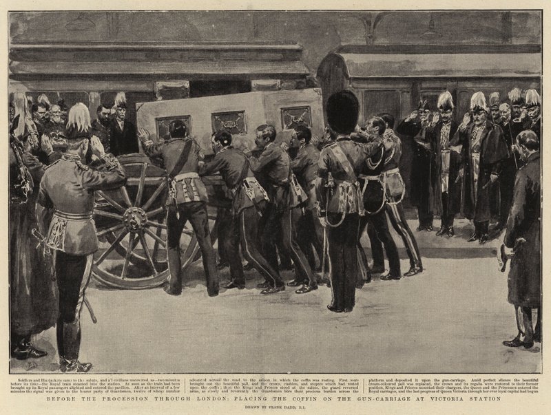 Londra'da Geçit Töreninden Önce Tabutun Victoria İstasyonundaki Silah Arabasına Yerleştirilmesi by Frank Dadd