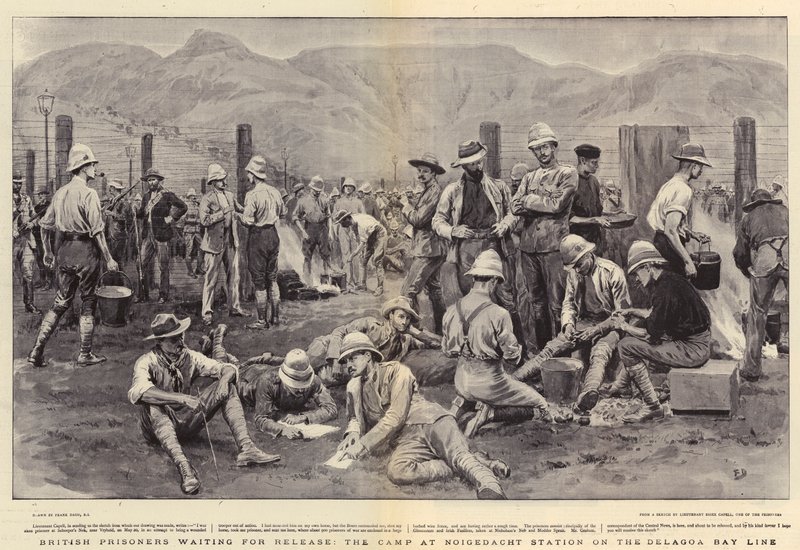 Serbest Bırakılmayı Bekleyen İngiliz Mahkumlar, Delagoa Körfezi Hattı üzerindeki Noigedacht İstasyonundaki Kamp by Frank Dadd