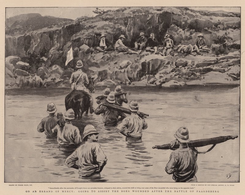 Bir Merhamet Görevinde, Paardeberg Savaşı'ndan Sonra Yaralı Boer'e Yardım Edecek by Frank Dadd