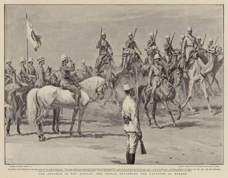 Soudan'daki İlerleme, Sirdar Berberi Garnizonunu gözden geçiriyor by Frank Dadd