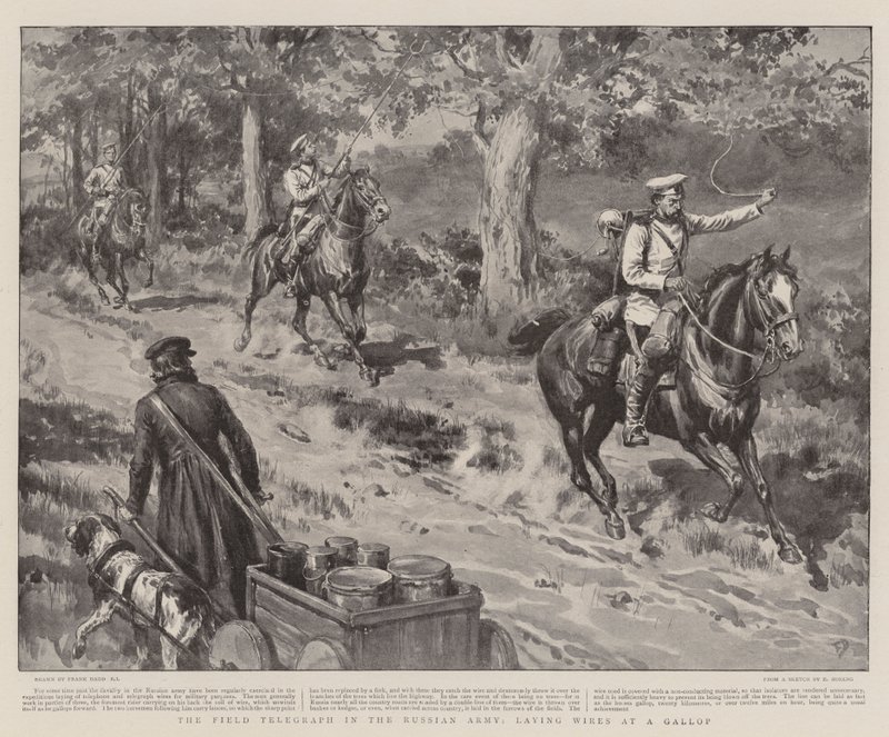 Rus Ordusunda Telleri Dörtnala Döşenen Field Telegraph by Frank Dadd