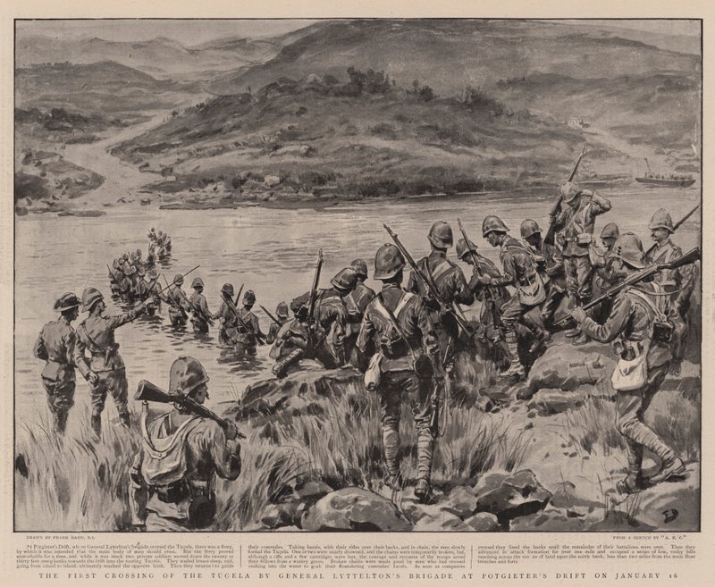 Tugela'nın General Lyttelton'ın Tugayı tarafından Potgieter's Drift'te 16 Ocak'ta İlk Geçişi by Frank Dadd