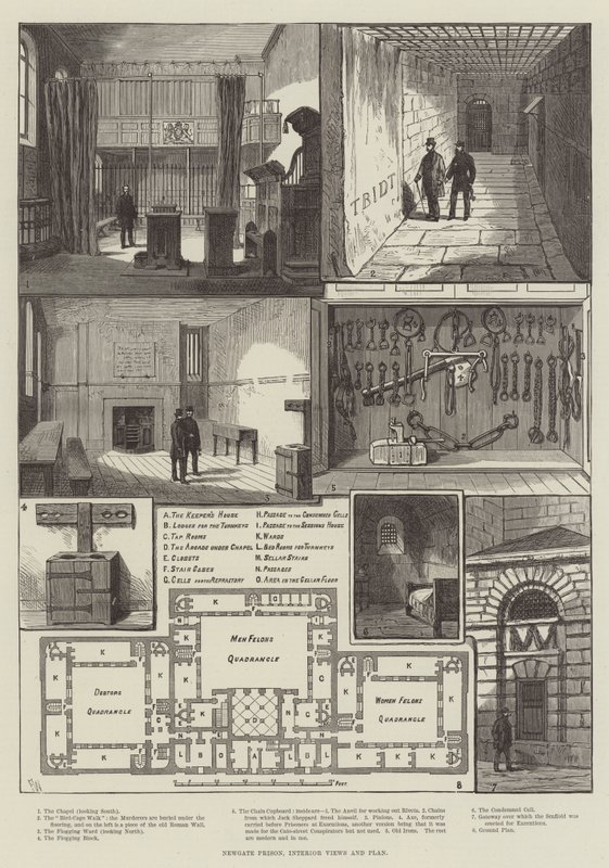 Newgate Hapishanesi, İç Görünümler ve Plan by Frank Watkins