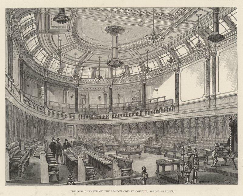 The New Chamber of the London County Council, Spring Gardens  by Frank Watkins