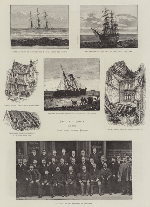 Kent ve Sussex Sahillerinde Geç Fırtına gravürü by Frank Watkins