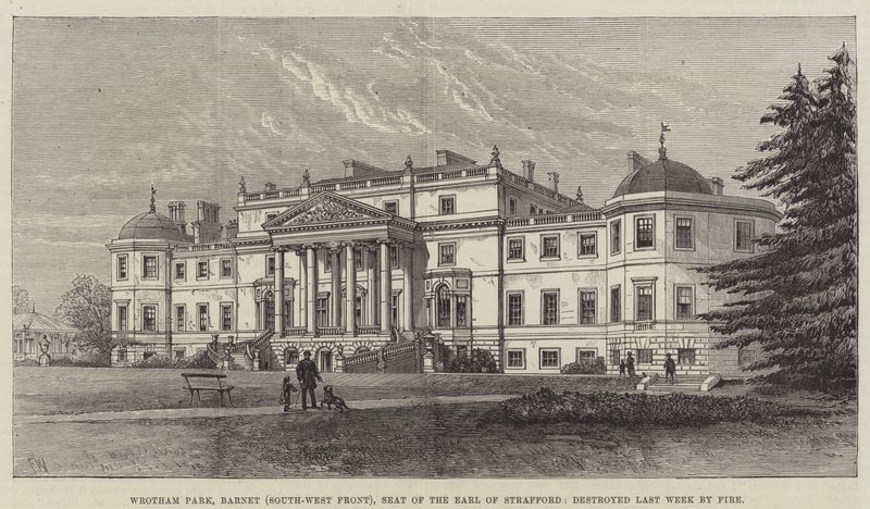 Wrotham Park, Barnet (Güney-Batı Cephesi), Strafford Kontunun Koltuğu, Geçen Hafta Yangında Yok Edildi by Frank Watkins