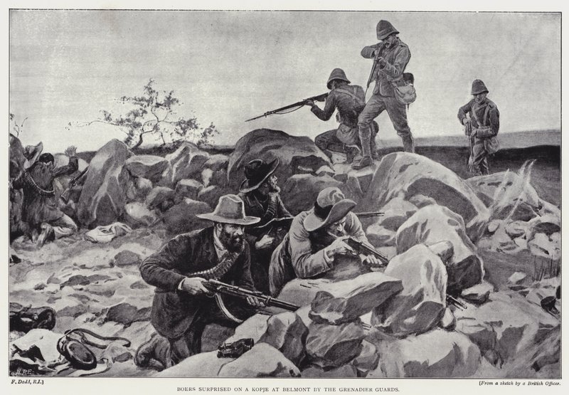 Boers, Belmont'ta Koruma Muhafızları (lito) tarafından bir tepede şaşırttı by Frank (after) Dadd
