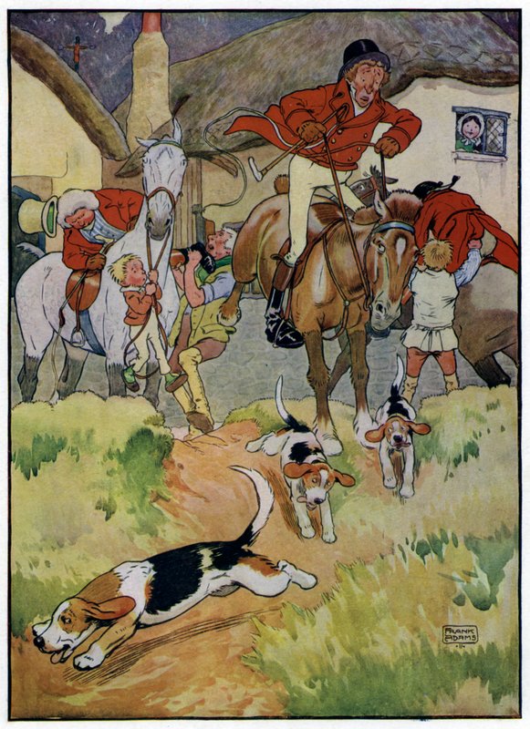 Üç Neşeli Avcı (renkli taş baskı) by Frank Adams